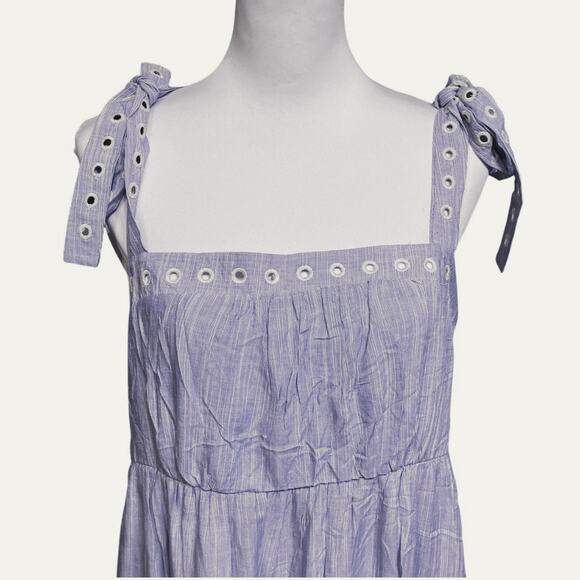 Francescas Mi Ami Dawn Embroidered Mini Swing Dress XL Boho Ruffle Tie Straps - Picture 6 of 10